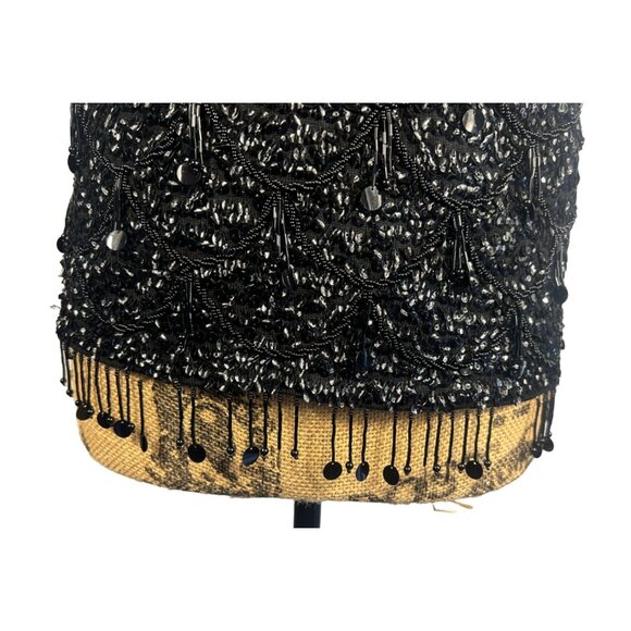 VTG 50s NWT Womens M Handmade Gatsby Black Beaded Wool Sleeveless Top Old Money - Picture 6 of 8